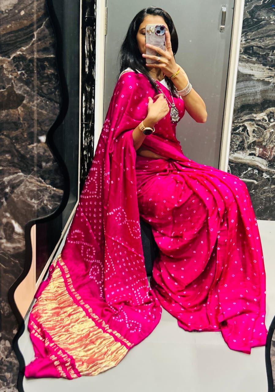 Mrinalika Bandhani Saree - Pink